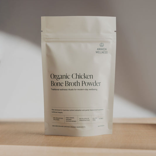Awaken Wellness organic chicken bone broth powder, a mild family-friendly broth for kids