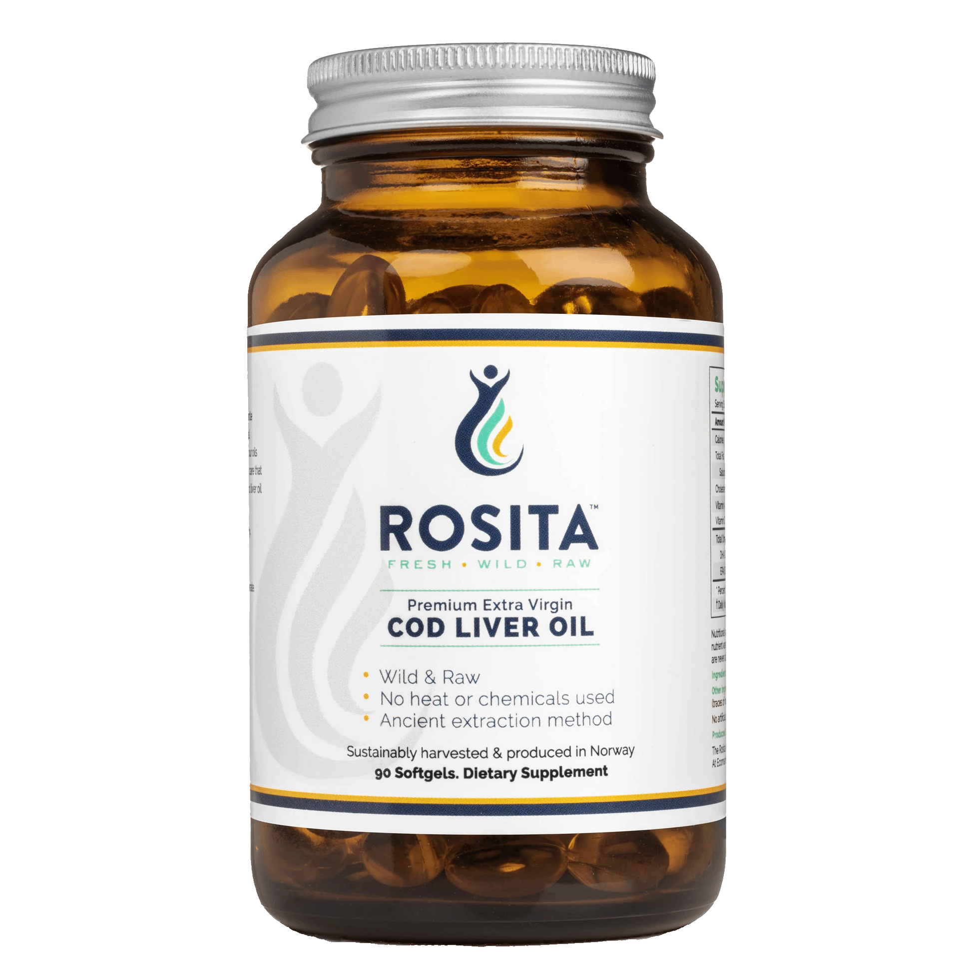 Rosita Extra Virgin Cod Liver Oil, 90 softgels, front label
