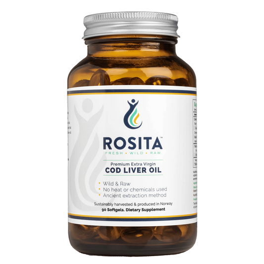 Rosita Extra Virgin Cod Liver Oil, 90 softgels, front label